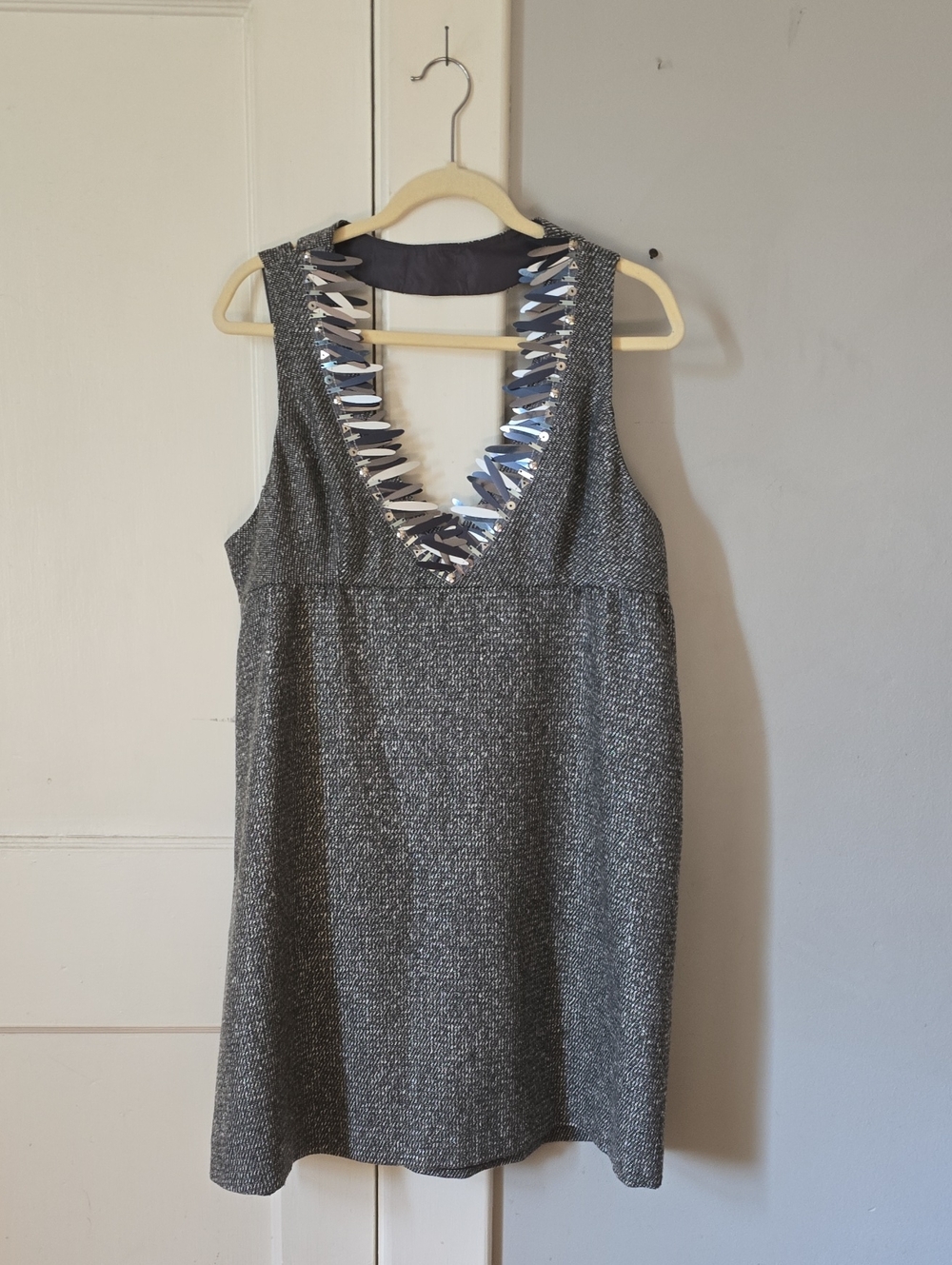 Anna Sui @Target Gray Sleeveless V-Neck Tweed Embellished Women's Dress W/pocket